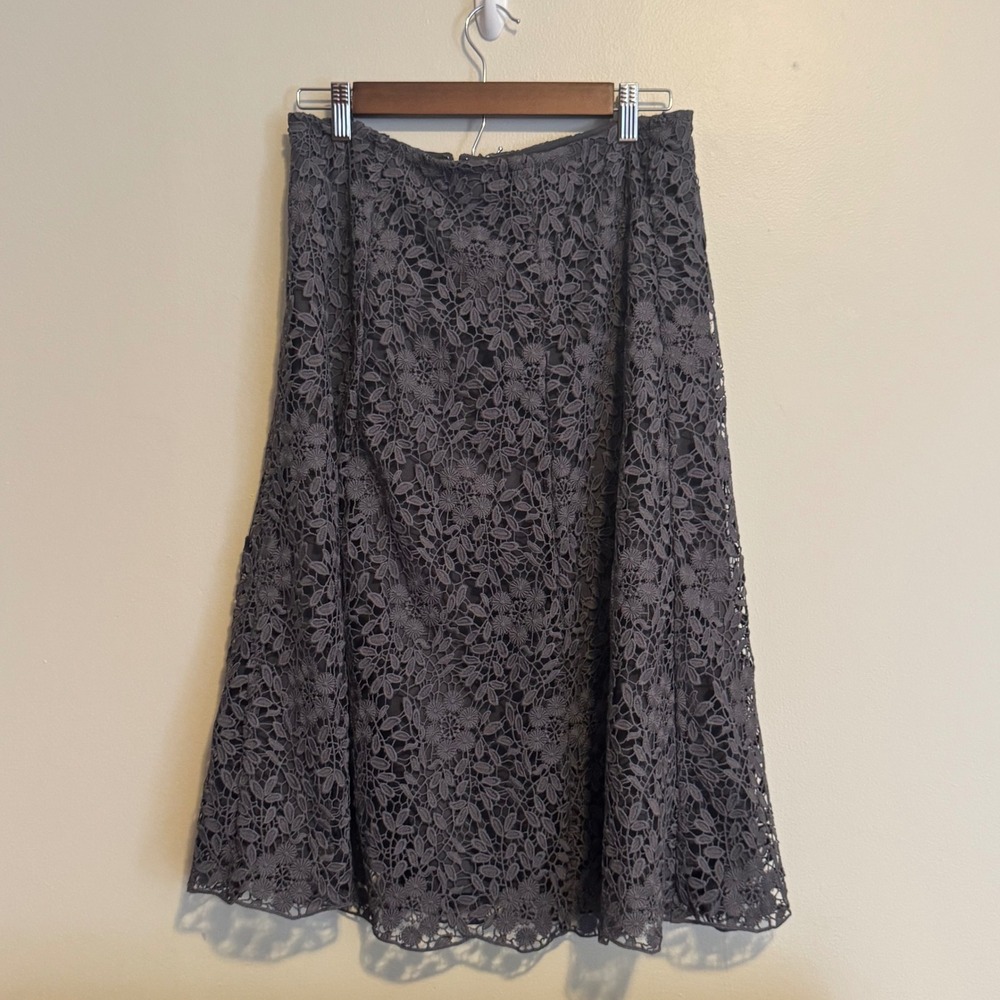 Garnet Hill Gray Lace Midi Skirt Women's 6 Whimsigoth Fairy Grunge Indie Lacey